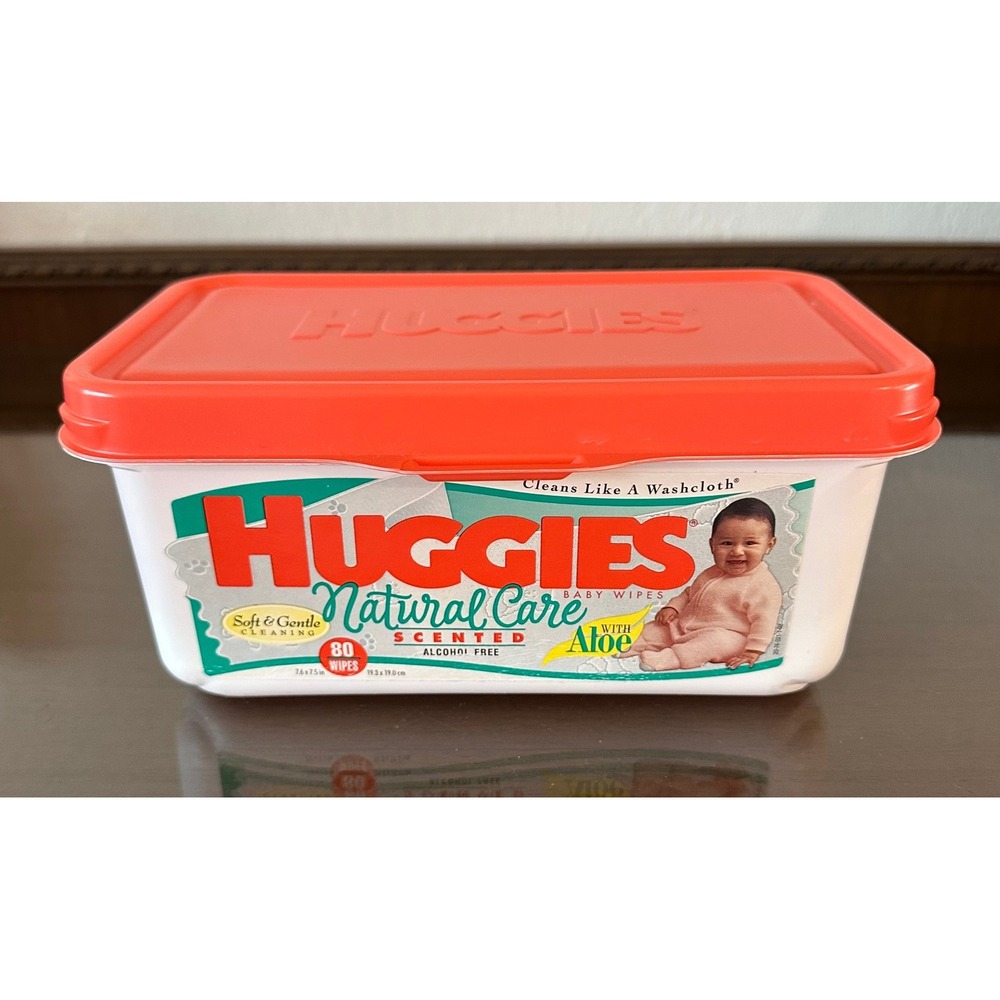 Vintage 1997 Huggies Natural Care Baby Wipes Empty Plastic Tub Container Red Lid